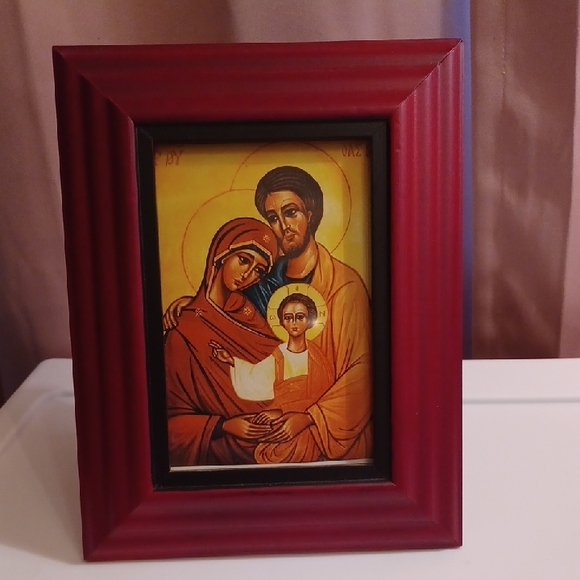 Red Framed Holy Family Religious Icon Art - Picture 3 of 3